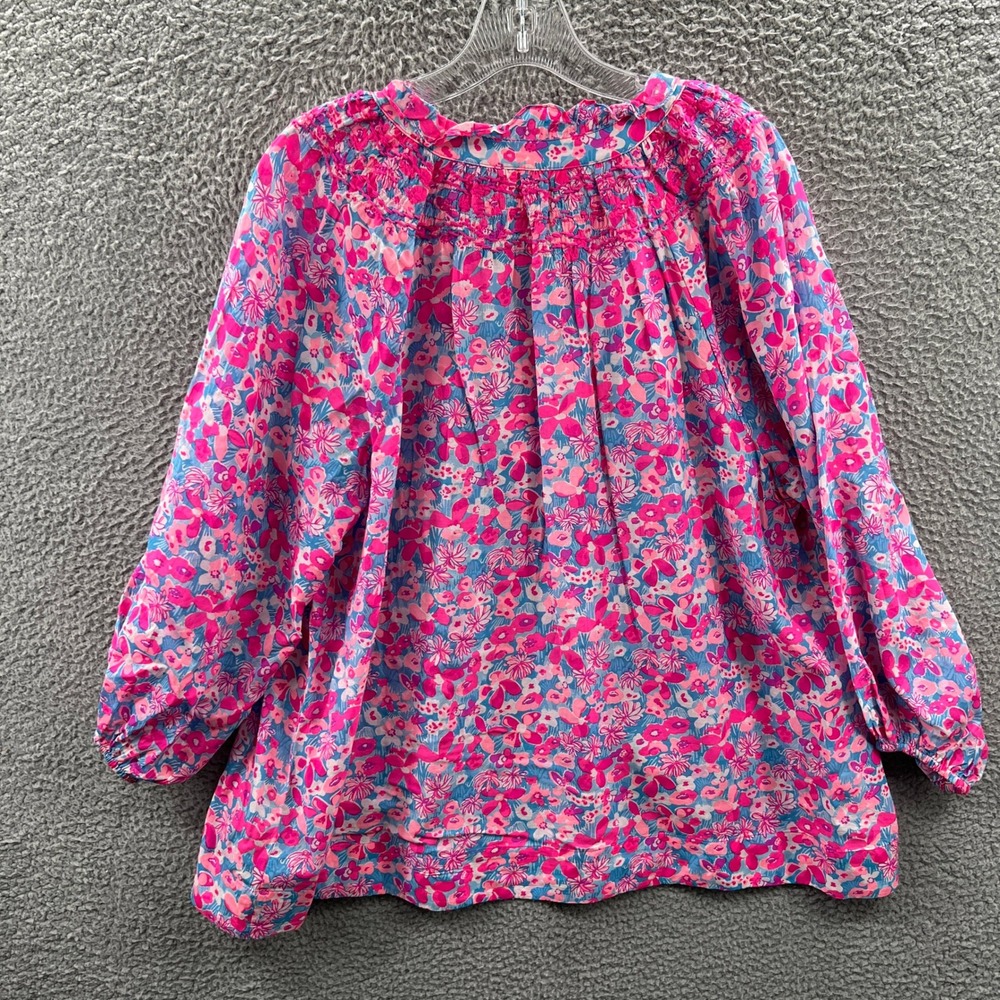 Lilly Pulitzer Womens Peasant Blouse XL Resort Coastal Preppy Colorful Floral - Picture 2 of 10